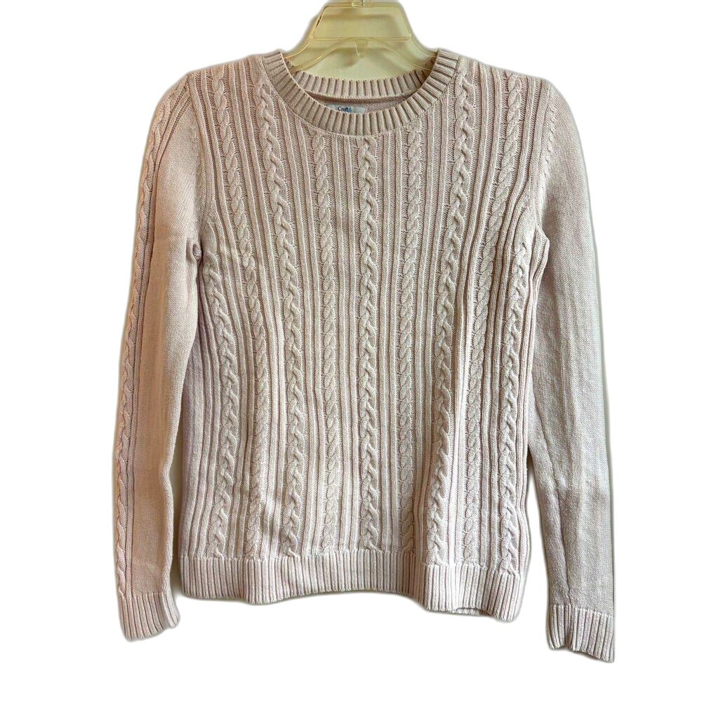 Cable Knit Cotton Nylon Sweater Lot Bundle 2Pc Crew V Neck Pale Pink Dark Gray S - Picture 2 of 10